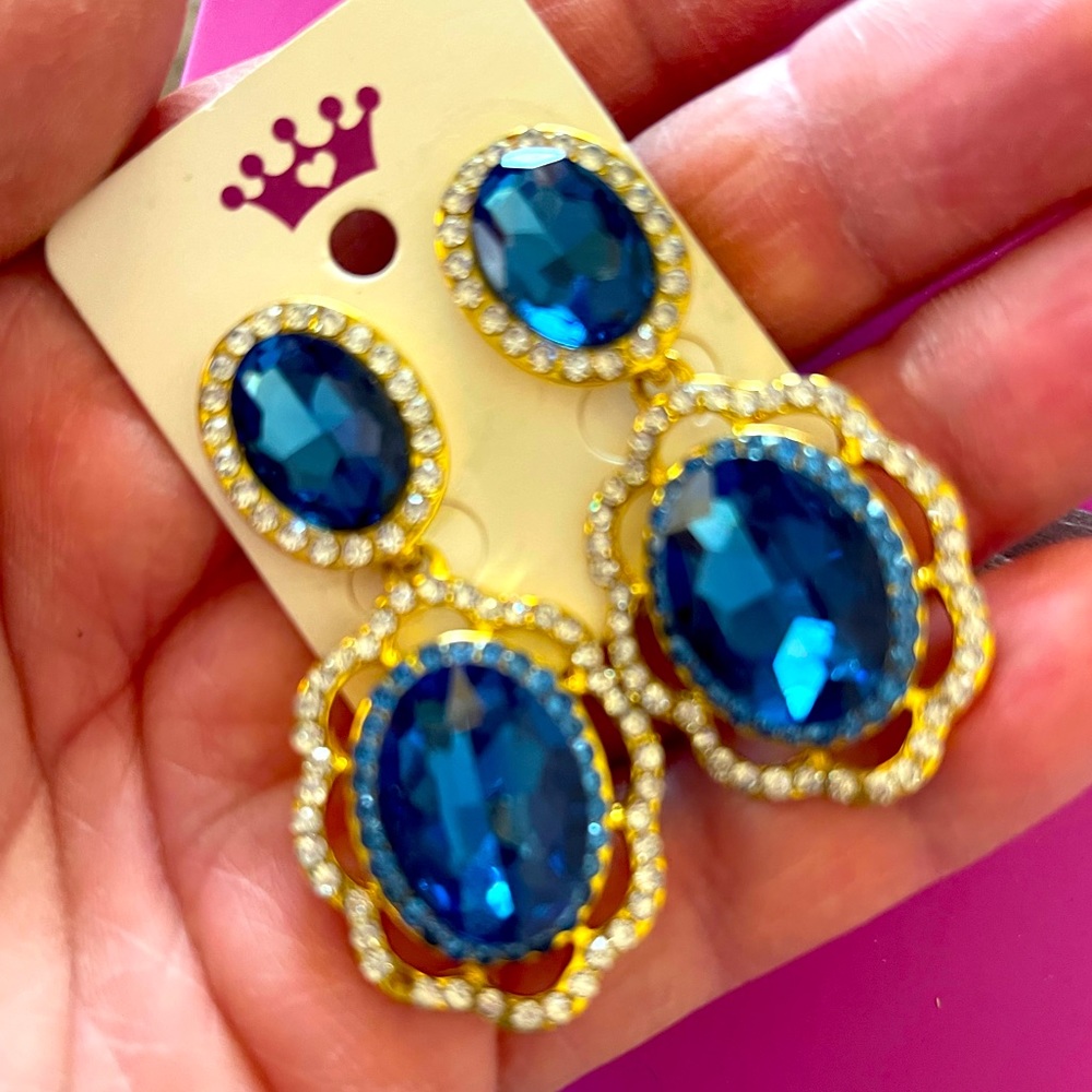 Blue Crystal dangle Earrings Pierced
